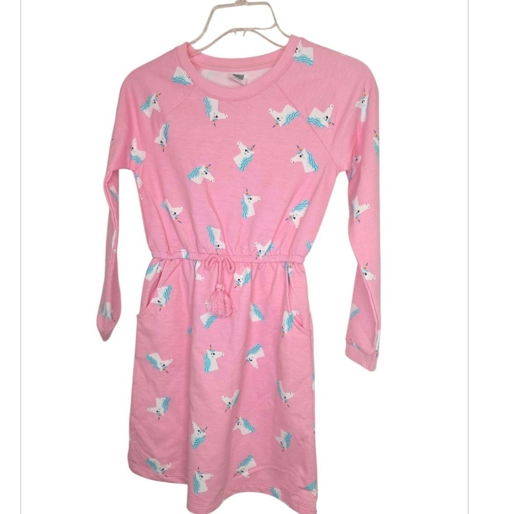 Cat & Jack Girls Pink Unicorn Long Sleeve Sweatshirt Dress Size M 7-8